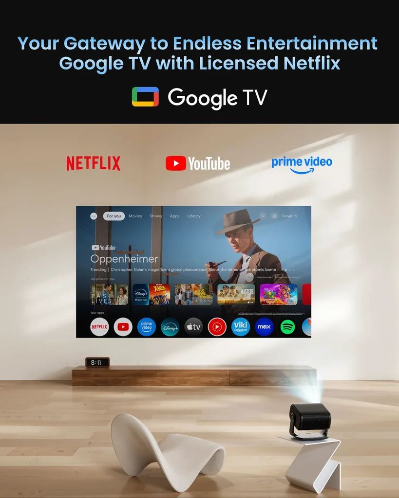 MP1 Max - 4K Laser Smart Home Projector with Google TV and Licensed Netflix